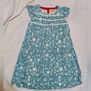 Mini Boden Ruffle Blue Floral Dress 9-10 Y Lined 100% Cotton